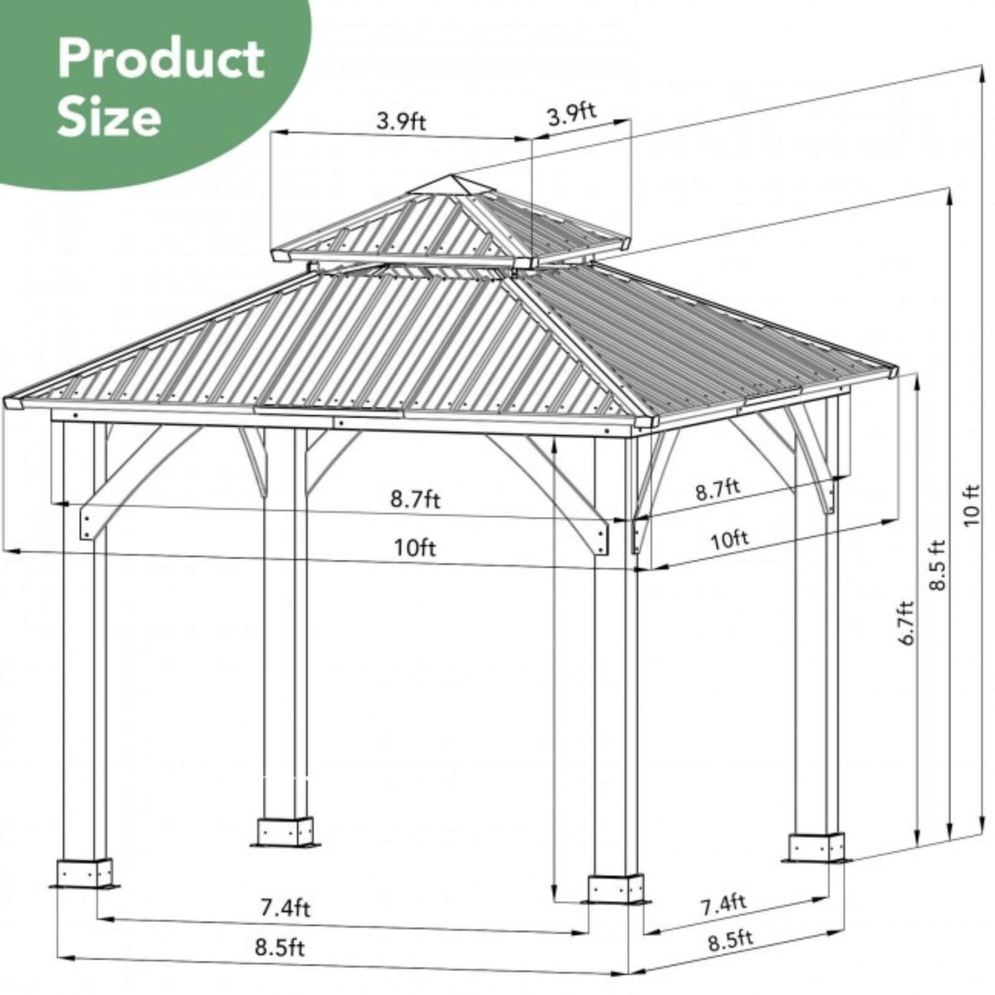 [10X10FT] Alora Premium Outdoor Patio Hardtop Gazebo W/ Double Steel Roof