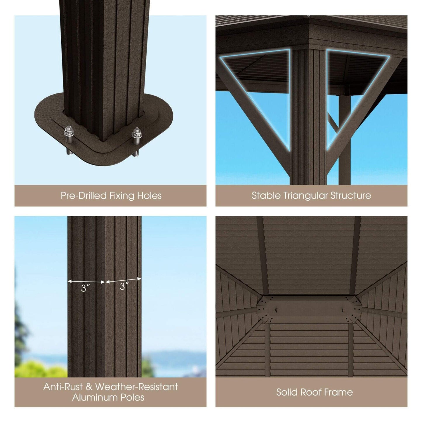 [10X12FT] Alora Premium Outdoor Hardtop Patio Gazebo W/ Galvanized Steel Top & Aluminum Frame