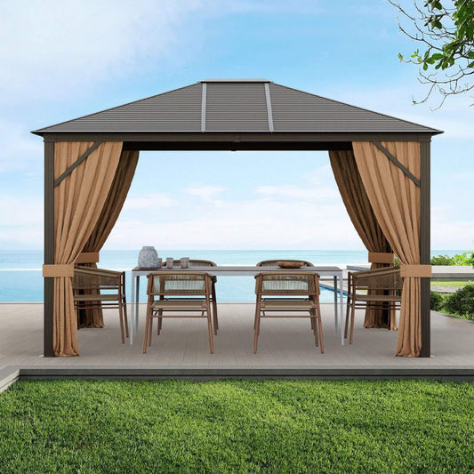 [10X12FT] Alora Premium Outdoor Hardtop Patio Gazebo W/ Galvanized Steel Top & Aluminum Frame