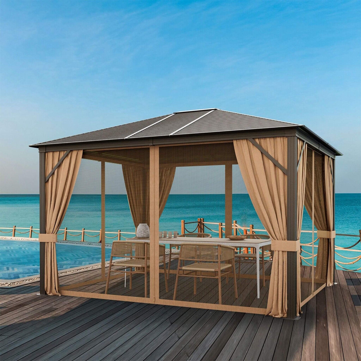 [10X12FT] Alora Premium Outdoor Hardtop Patio Gazebo W/ Galvanized Steel Top & Aluminum Frame