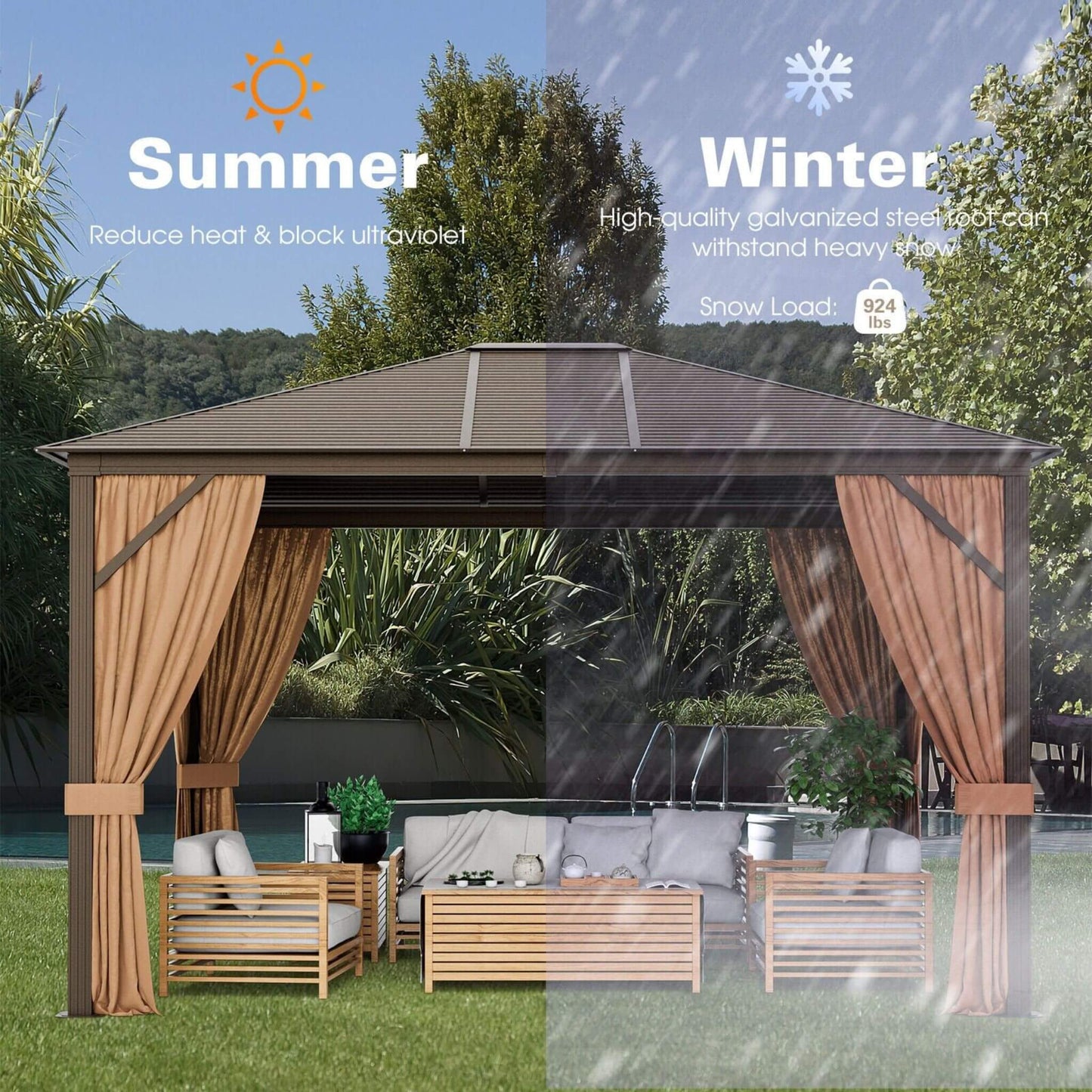 [10X12FT] Alora Premium Outdoor Hardtop Patio Gazebo W/ Galvanized Steel Top & Aluminum Frame