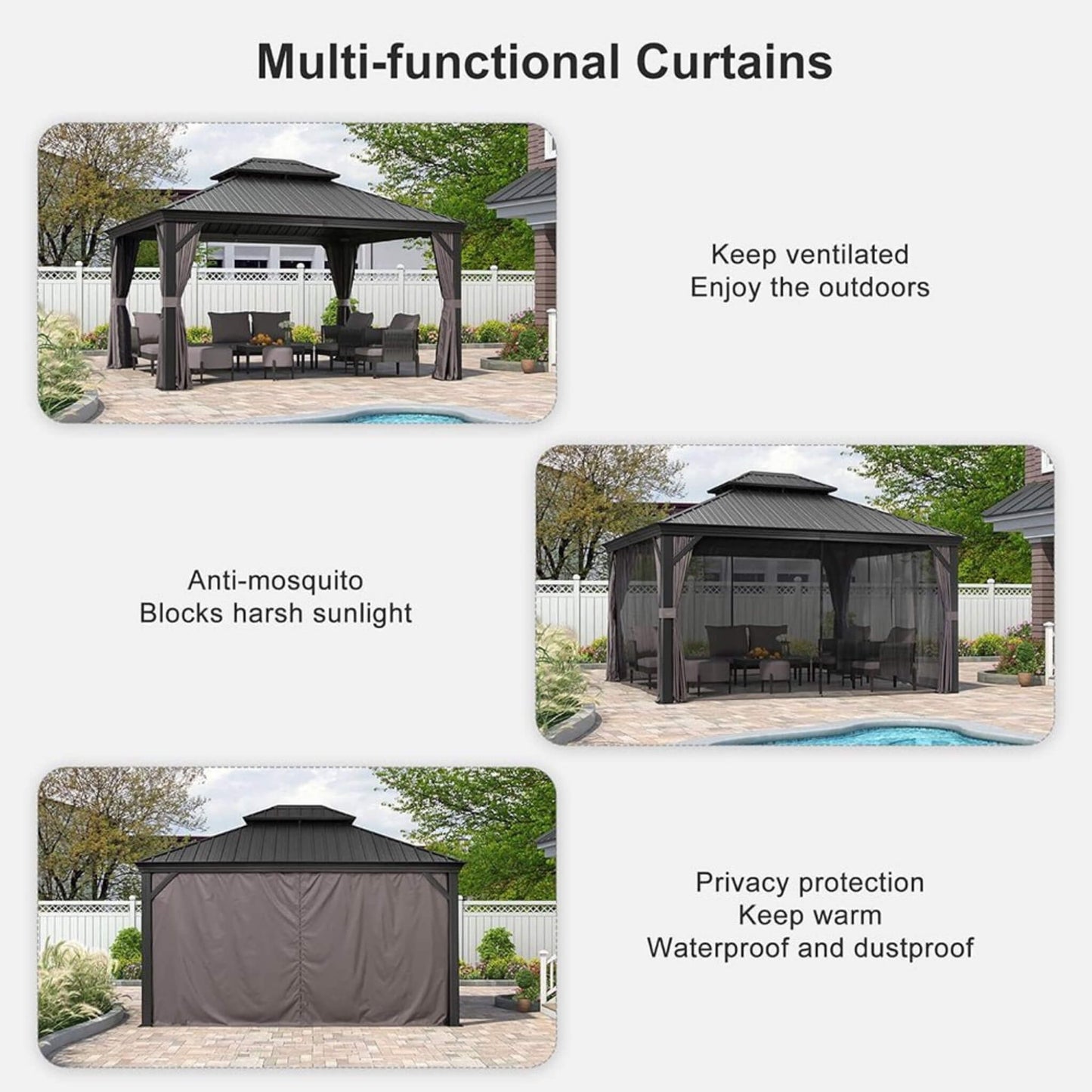 [10X13FT] Alora Large Premium Outdoor Hardtop Aluminum Gazebo With Galvanized Steel Double Roof