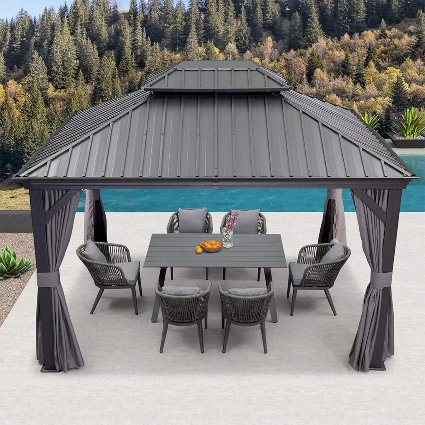 [10X13FT] Alora Large Premium Outdoor Hardtop Aluminum Gazebo With Galvanized Steel Double Roof