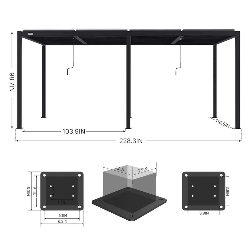 [10X19FT] Alora Premium Full Aluminum Patio Outdoor Louvered Pergola With Adjustable Hardtop Roof