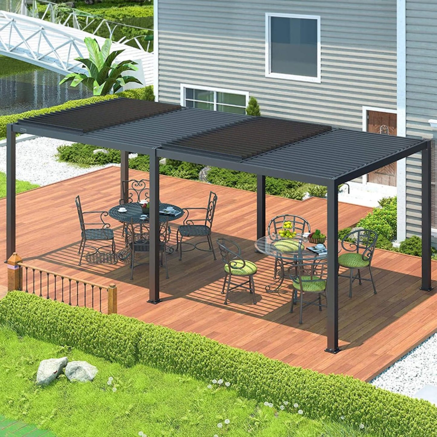 [10X19FT] Alora Premium Full Aluminum Patio Outdoor Louvered Pergola With Adjustable Hardtop Roof