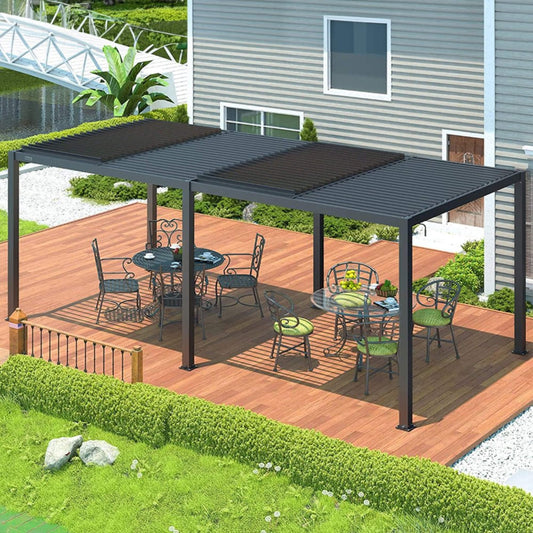 [10X19FT] Alora Premium Full Aluminum Patio Outdoor Louvered Pergola With Adjustable Hardtop Roof