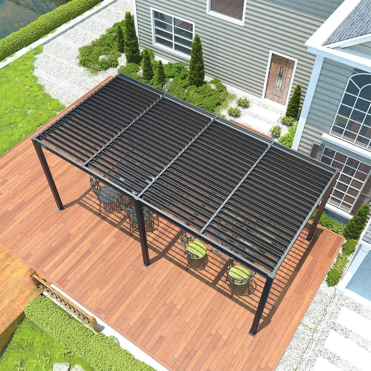 [10X19FT] Alora Premium Full Aluminum Patio Outdoor Louvered Pergola With Adjustable Hardtop Roof