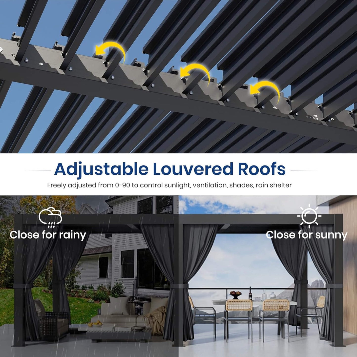 [10X20FT] Alora Premium Louvered Pergola With Curtains And Netting