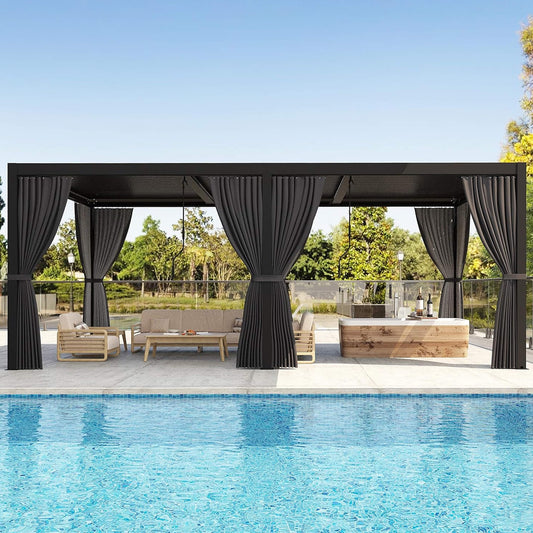 [10X20FT] Alora Premium Louvered Pergola With Curtains And Netting