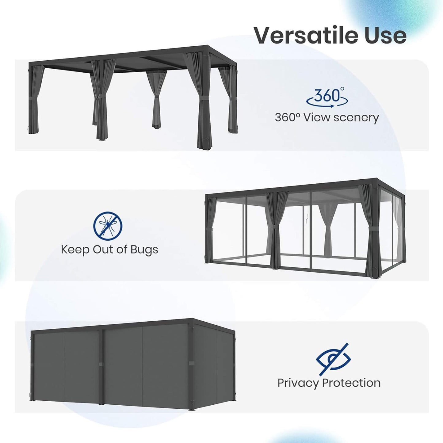 [10X20FT] Alora Premium Louvered Pergola With Curtains And Netting