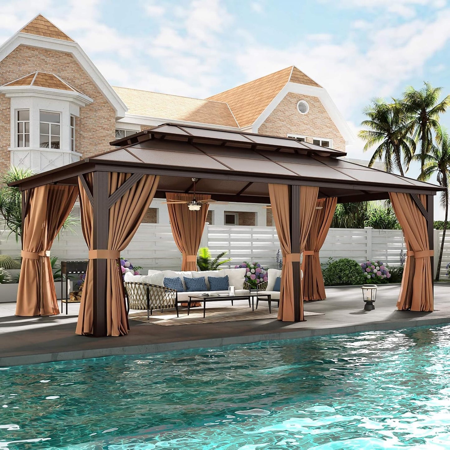 [12X20FT] Alora Premium Aluminum Outdoor Polycarbonate Hardtop Gazebo With Netting & Curtains