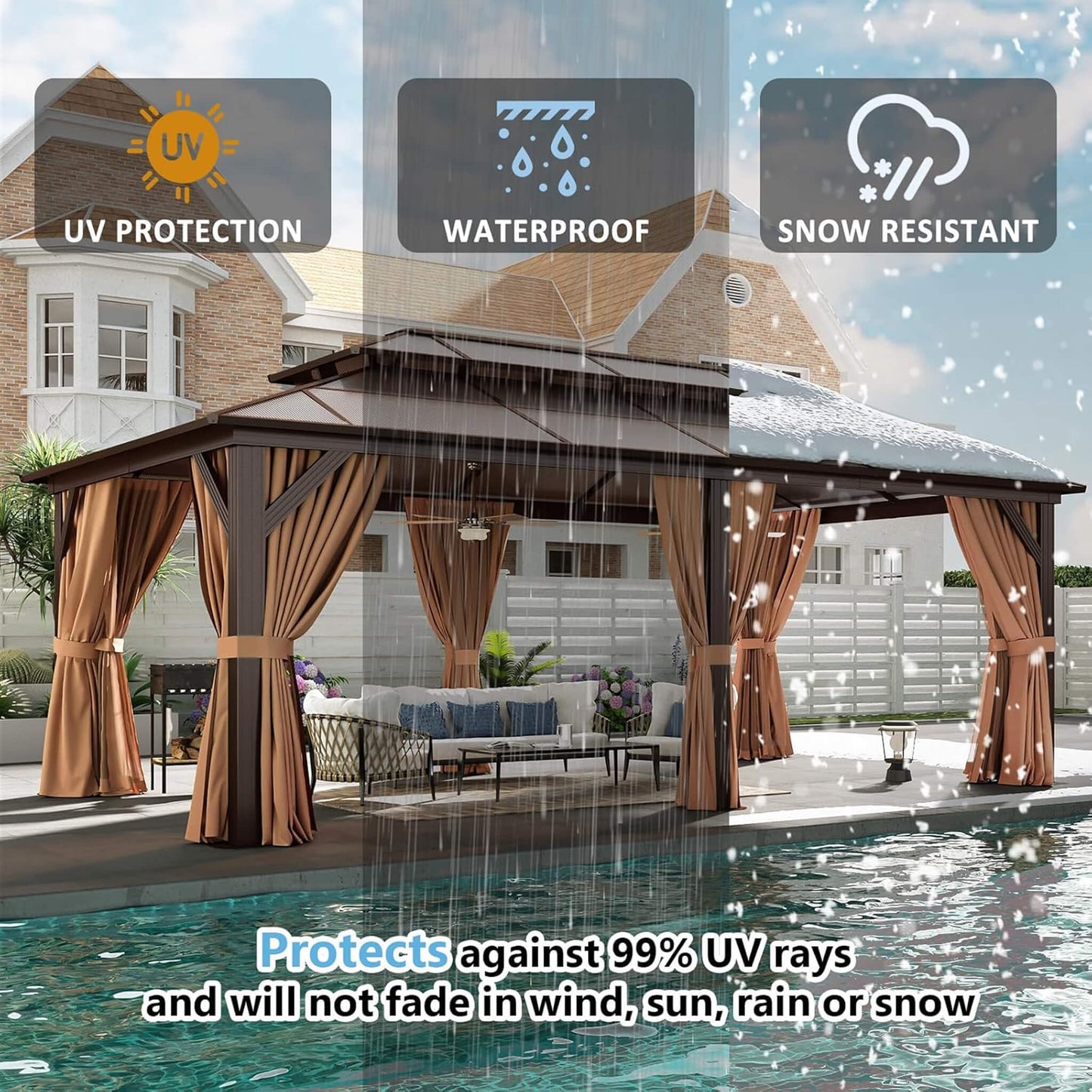 [12X20FT] Alora Premium Aluminum Outdoor Polycarbonate Hardtop Gazebo With Netting & Curtains