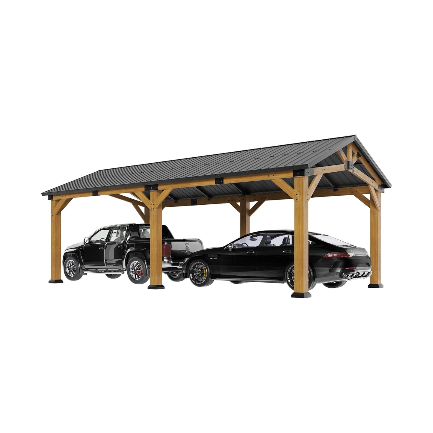 [12X24FT] Alora Large Heavy-Duty Outdoor Cedar Wood Hardtop Carport With Galvanized Steel Roof