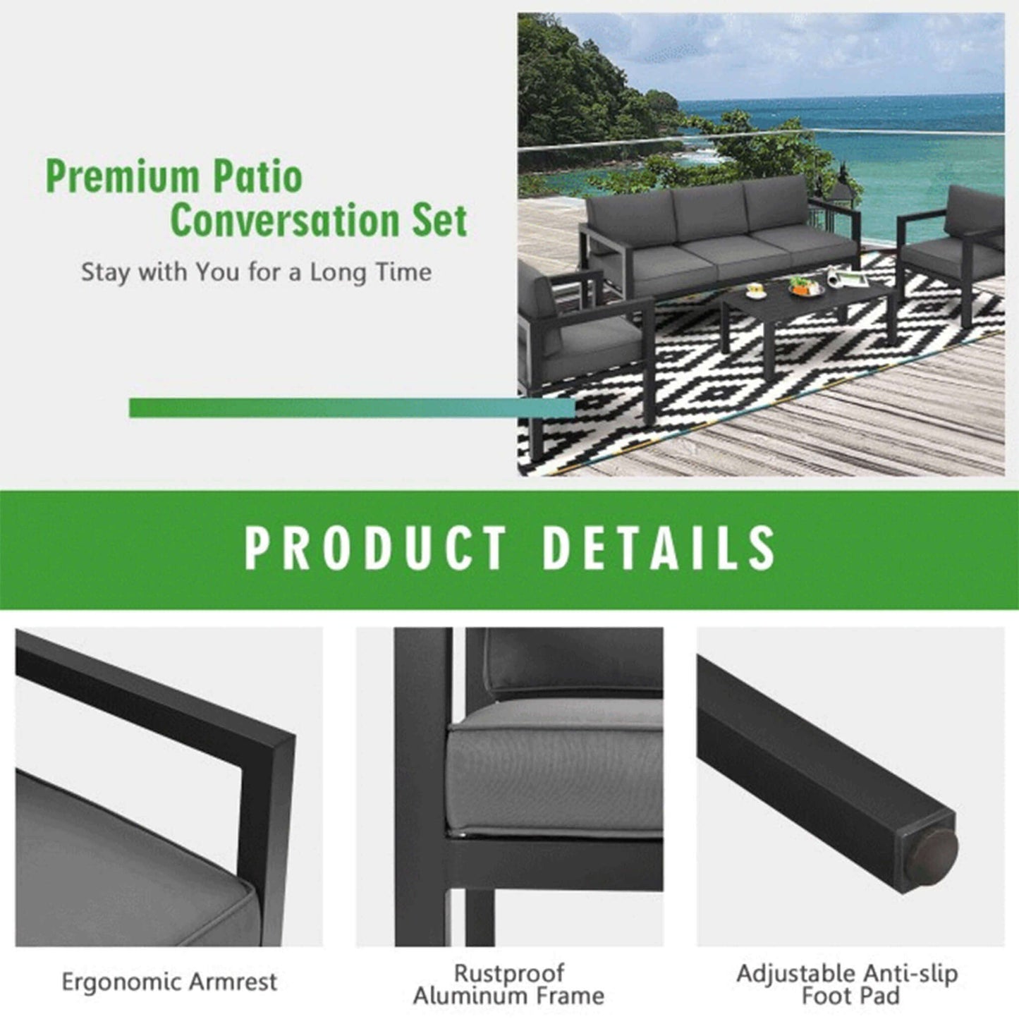 Alora 4-Piece Premium Outdoor Aluminum Furniture Set For Backyard & Poolside