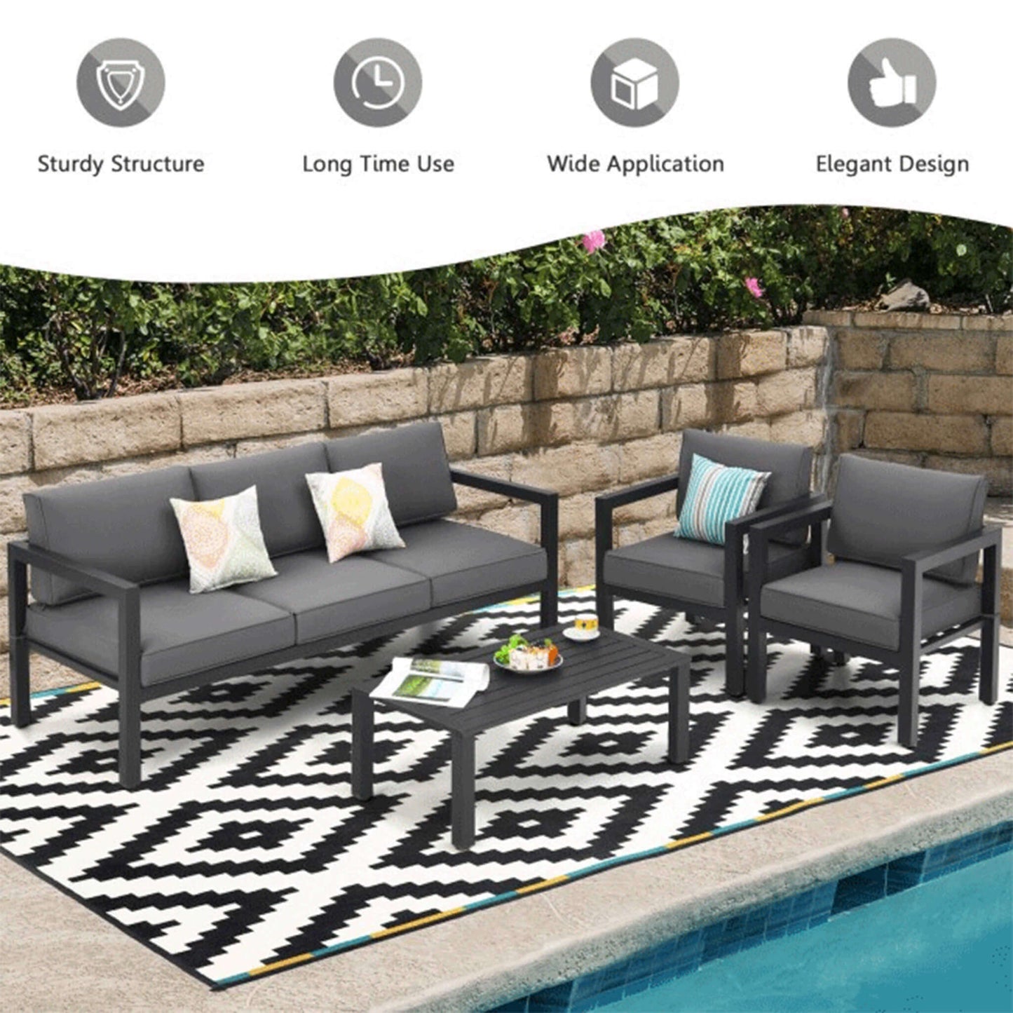 Alora 4-Piece Premium Outdoor Aluminum Furniture Set For Backyard & Poolside