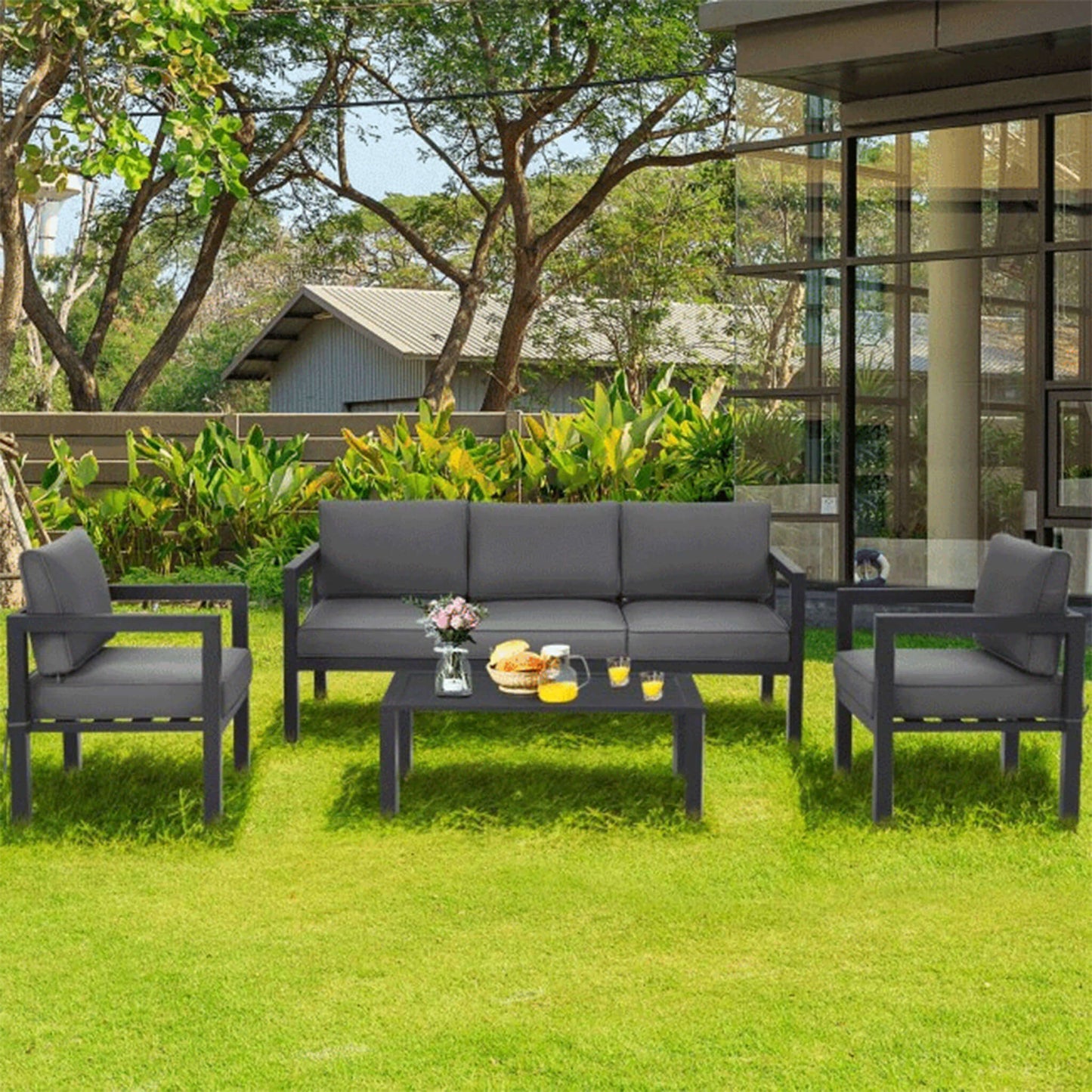 Alora 4-Piece Premium Outdoor Aluminum Furniture Set For Backyard & Poolside