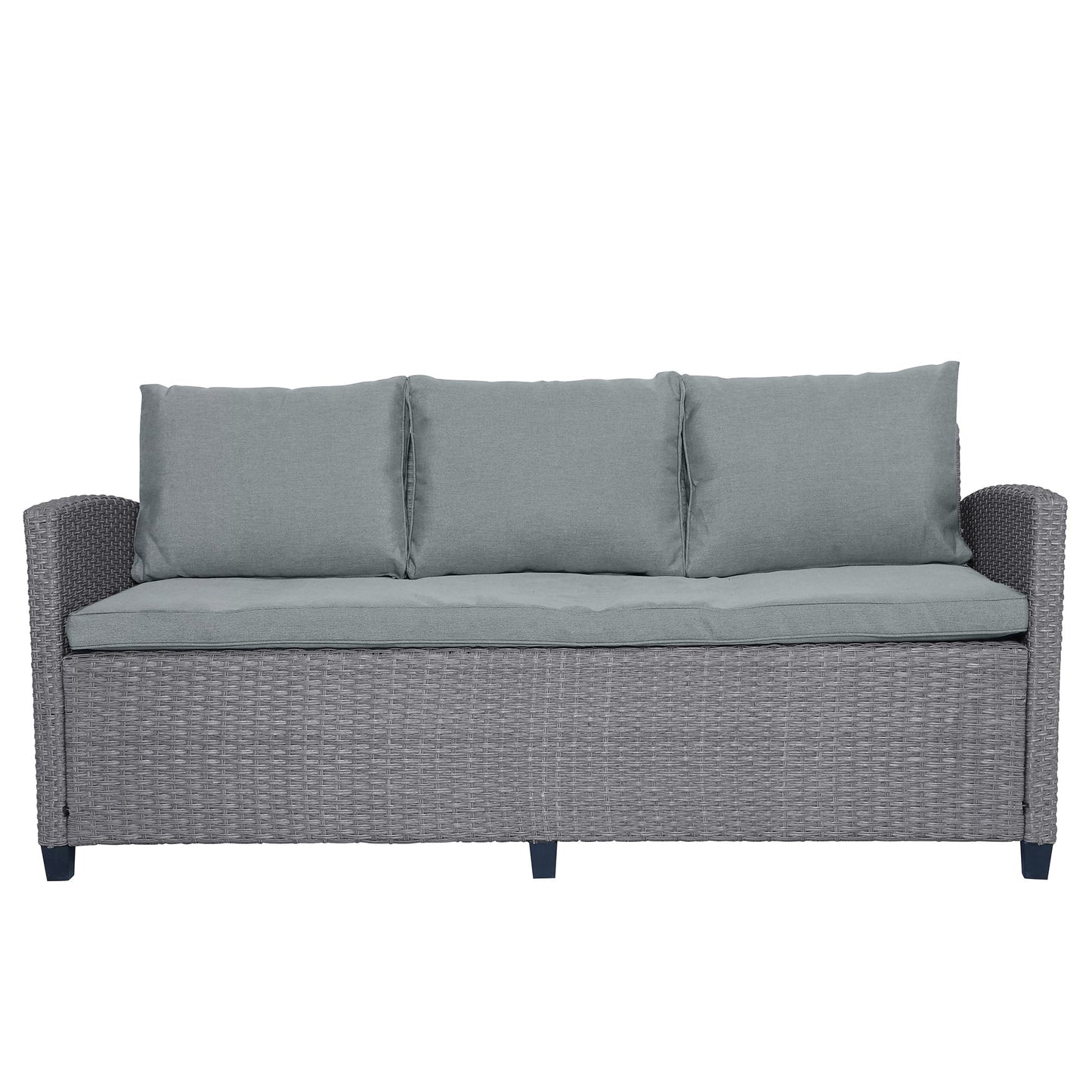 6-piece outdoor rattan wicker set chair, stool, and table (gray rattan+gray mat)