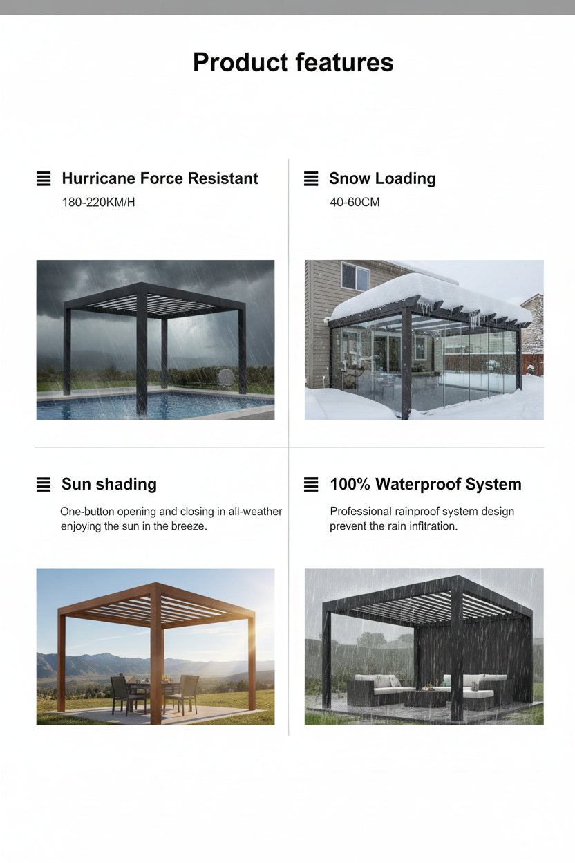 Garden Gazebo Pergola Patio Canopy Greenhouse Pavilion Carports Covers Aluminum Powder Coated for Villa Swimming Pool pergola