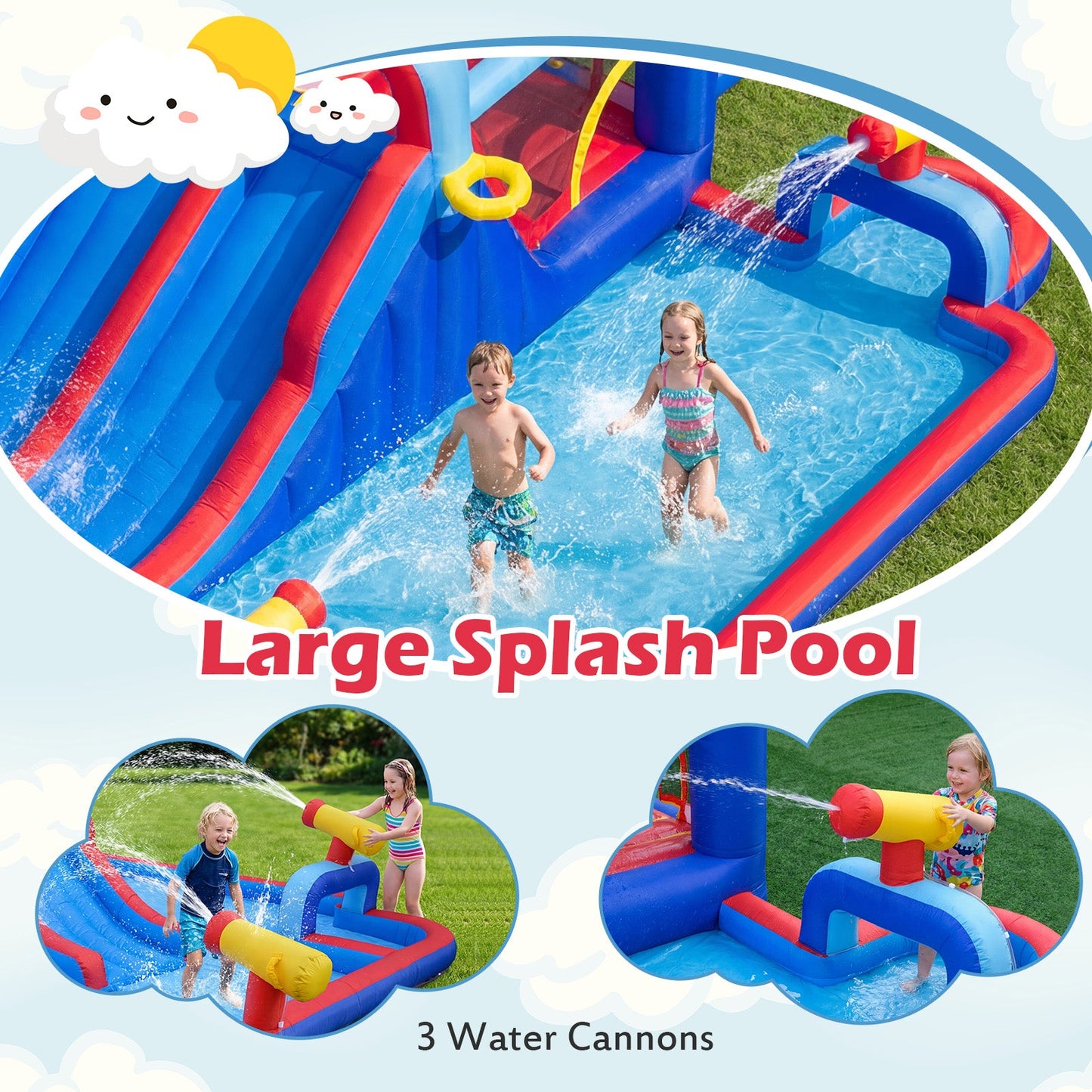 Inflatable Bounce House with 2 Water Slides and 3 Water Cannons With 680W Blower