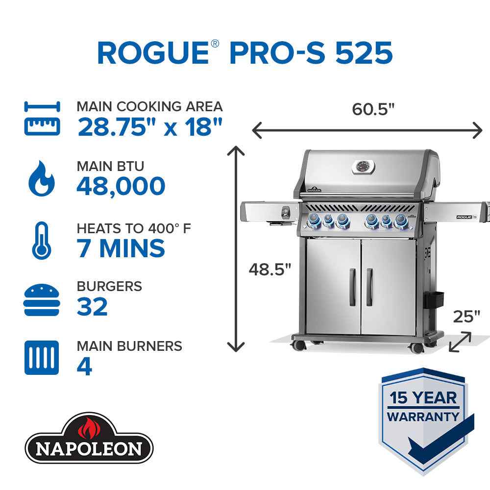 Gas Grill Rogue PRO‑S 525 RSIB with Infrared Side and Rear Burners