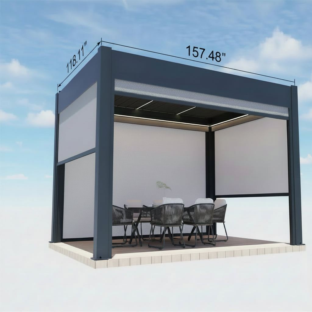 Bioclimatic Aluminum  Pergola 3x4m/10x13ft Manual flip louvered roof with  roller blinds  gazebo canopy carport garden
