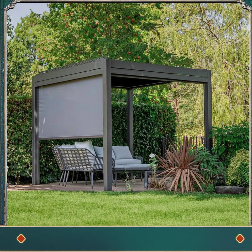 Bioclimatic Aluminum  Pergola 3x4m/10x13ft Manual flip louvered roof with  roller blinds  gazebo canopy carport garden