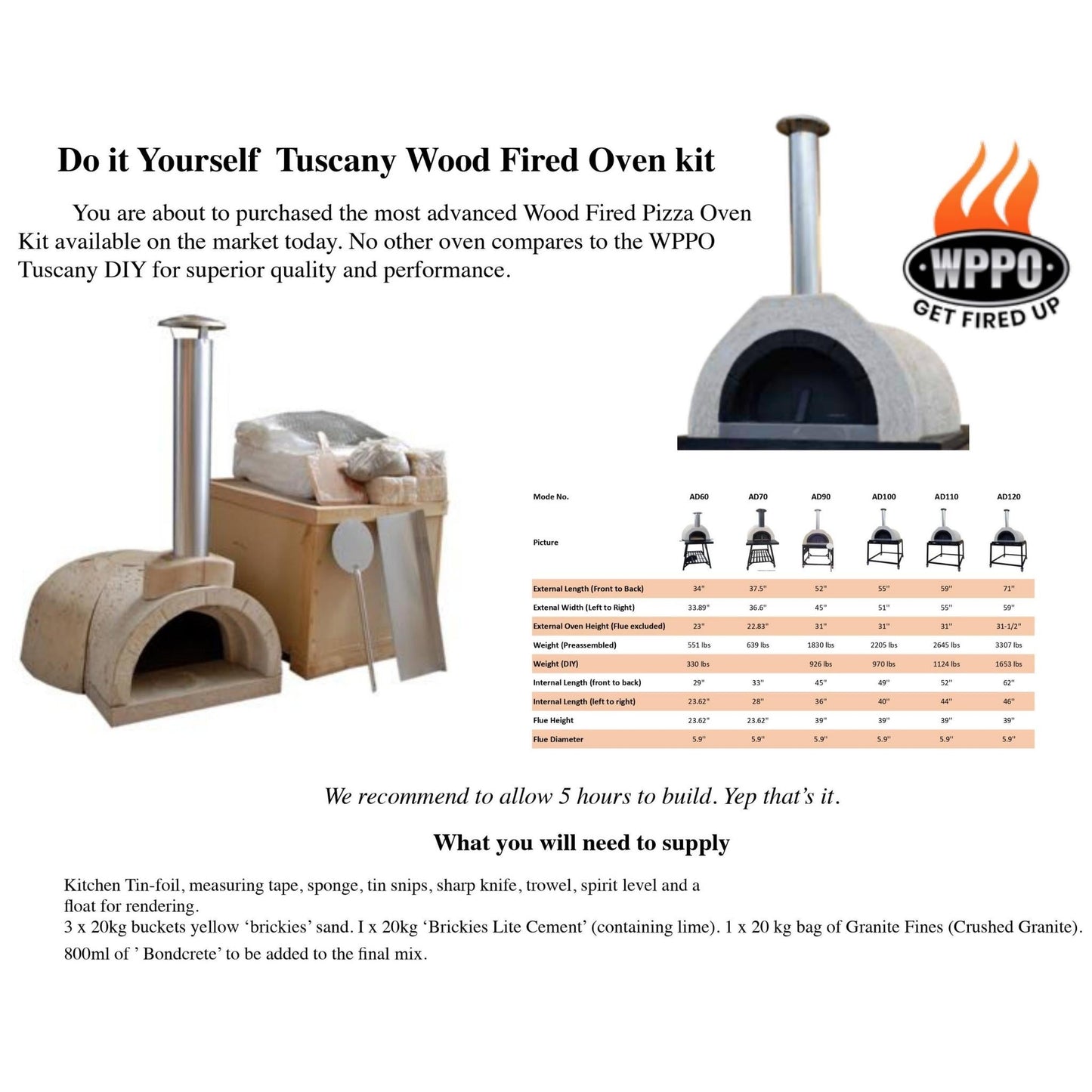 Tuscany DIY Wood-Fired Oven (50D x 39W x 25H)