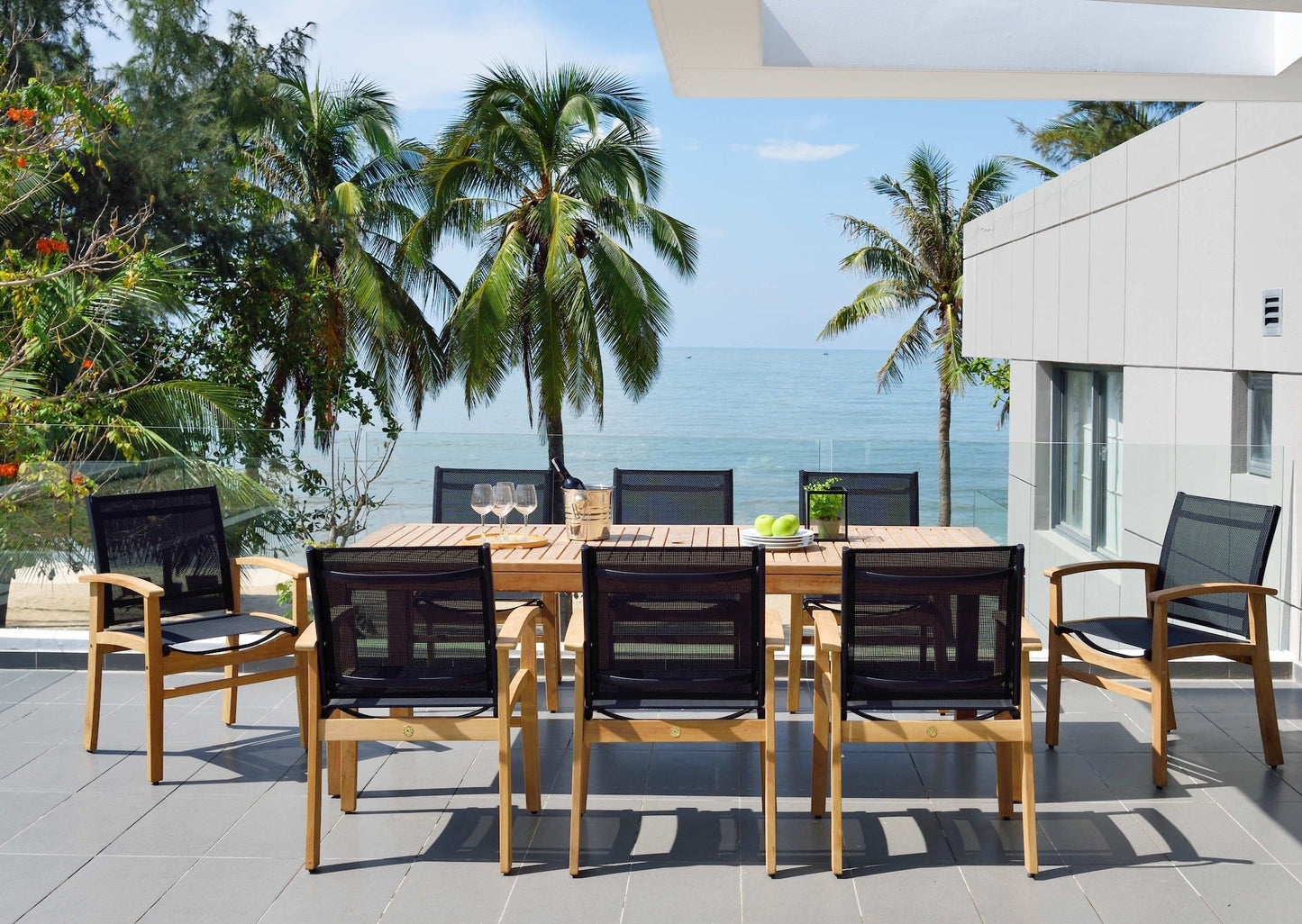 Rinjani Rectangular Teak Table and Fortuna Armchair Dining Set