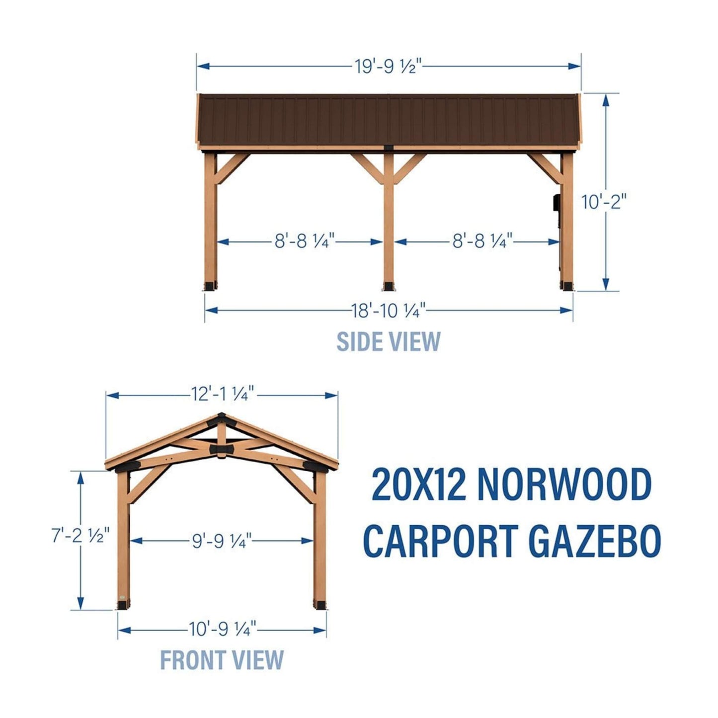 [12X20FT] Alora Premium All Cedar Wooden Carport Pavilion Gazebo With Sloped Hardtop Steel Roof