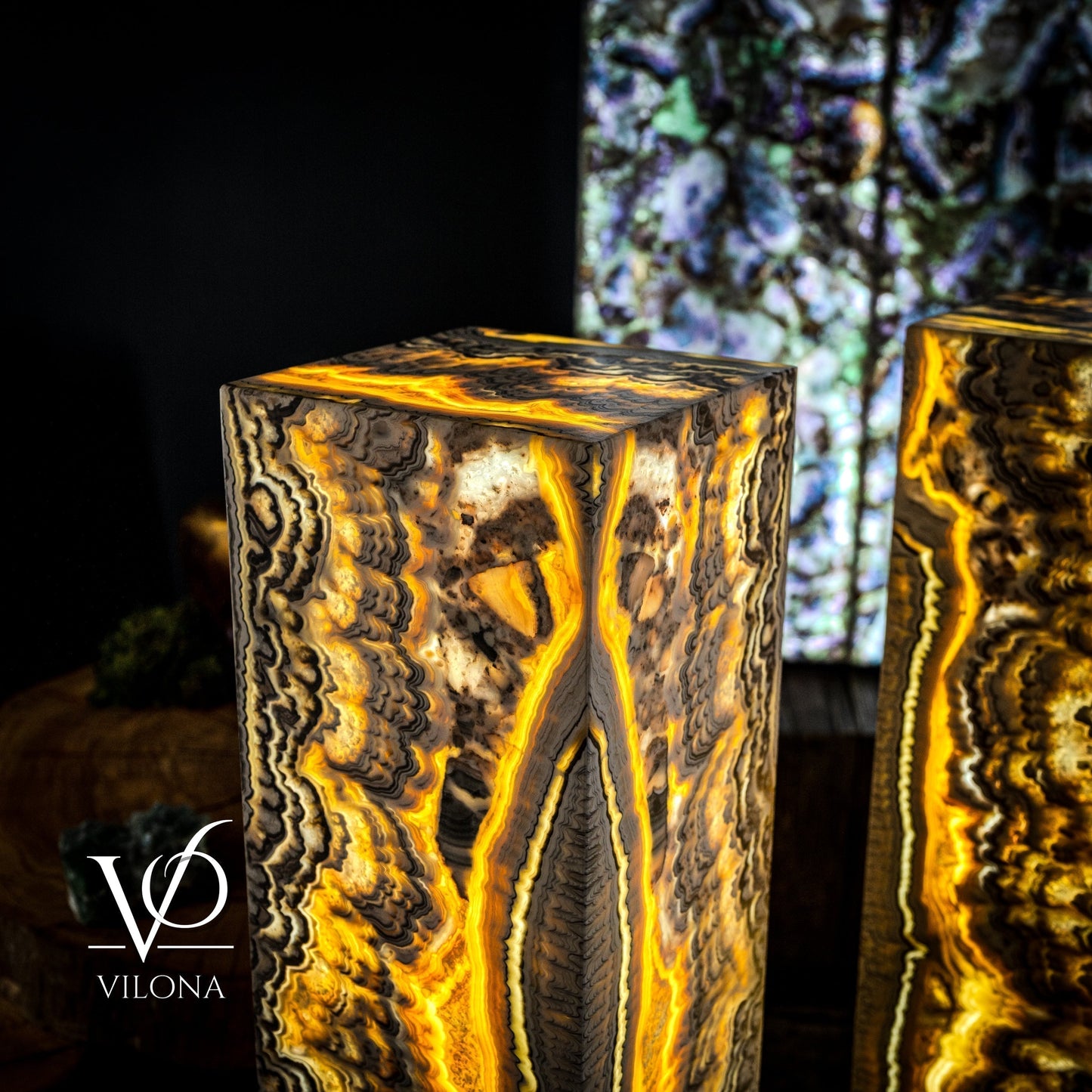 Golden Cloud Onyx Floor Lamp - Exotic - Pair - Medium - 51"H x 12"W - Square - #1