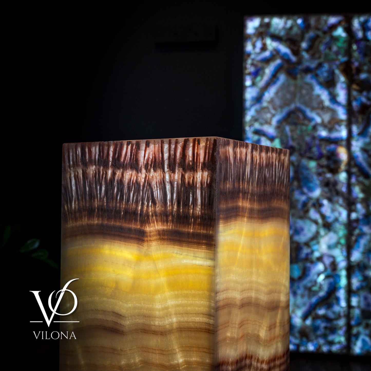 Golden Cloud Onyx Floor Lamp - Exotic Dragon Eye - Medium - 51.25"H x 12"W - Square - #2