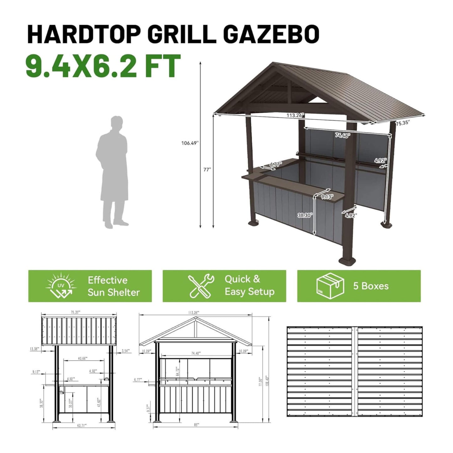 [06X09FT] Alora Heavy-Duty Gable Roof Hardtop Grill Gazebo