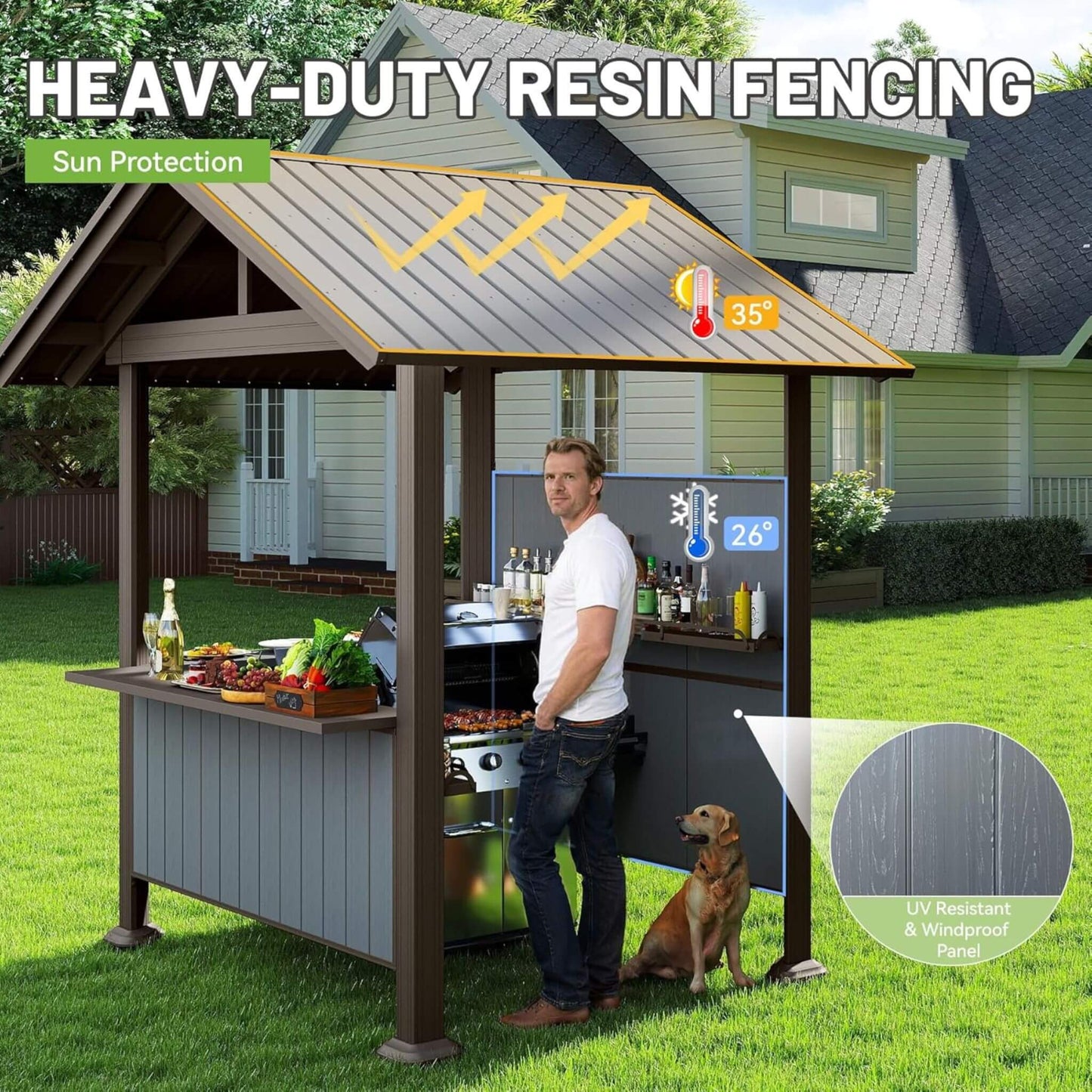 [06X09FT] Alora Heavy-Duty Gable Roof Hardtop Grill Gazebo