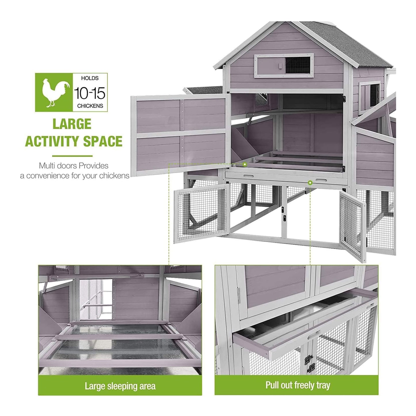Large 137-Inch Wooden Chicken Coop With Run And 6 Nesting Boxes [10-15 Chickens]