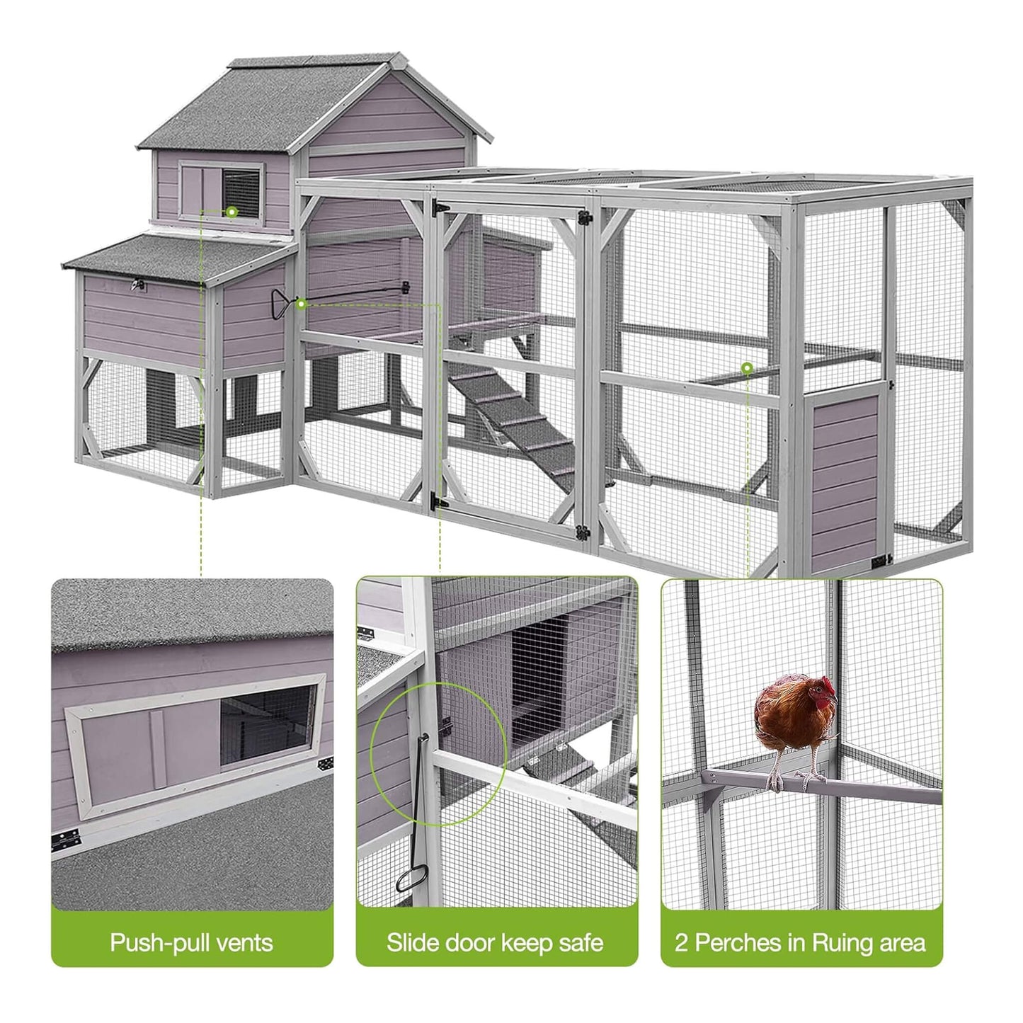 Large 137-Inch Wooden Chicken Coop With Run And 6 Nesting Boxes [10-15 Chickens]