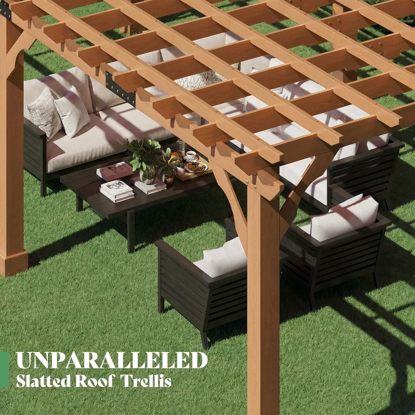 Alora Large Outdoor Cedar Wood Pergola Kit With Slatted Roof
