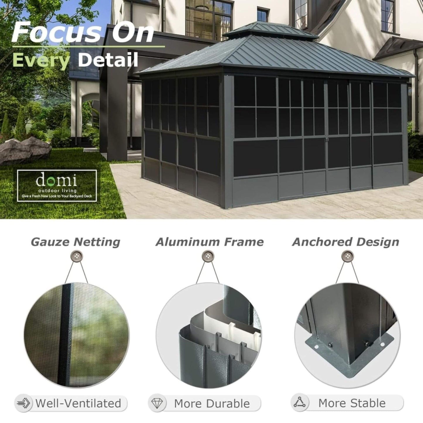 [12X14FT] Alora Veranda Large Heavy-Duty All-Season Steel Top Aluminum Double Roof Backyard Sunroom