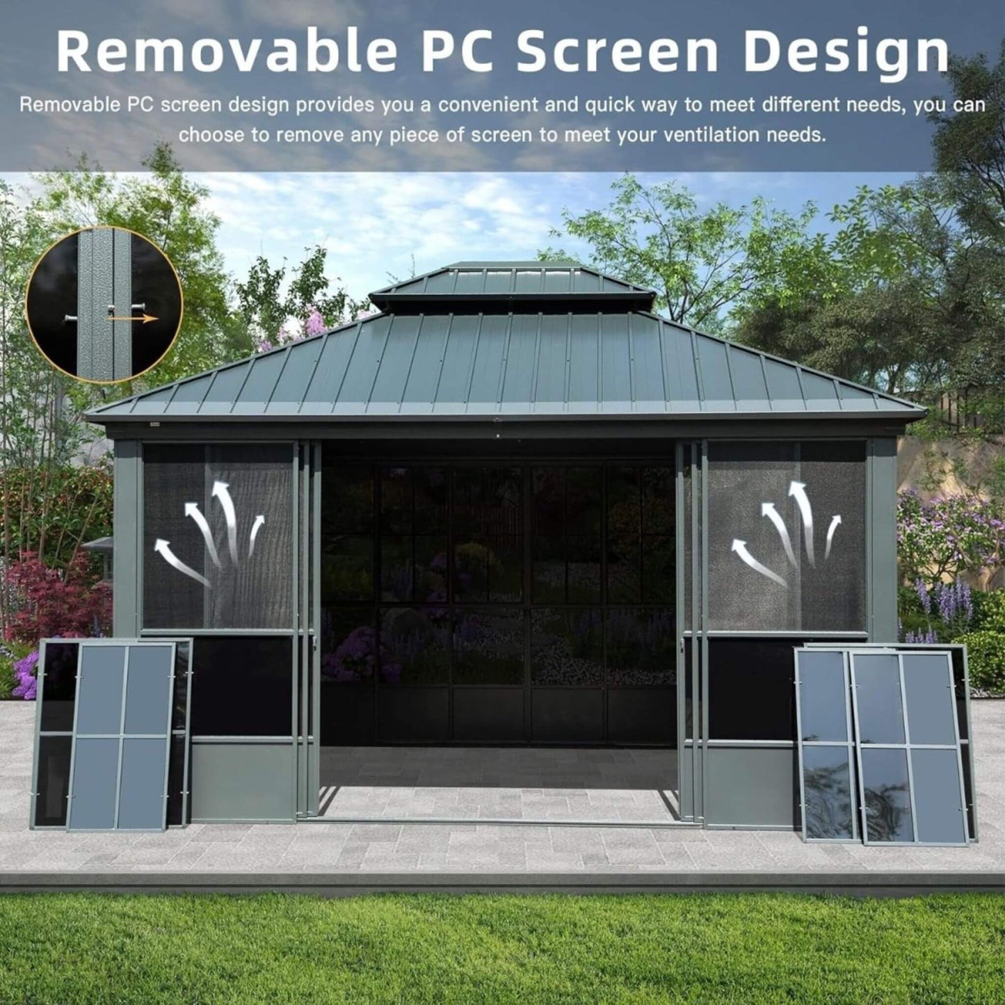 [12X14FT] Alora Veranda Large Heavy-Duty All-Season Steel Top Aluminum Double Roof Backyard Sunroom