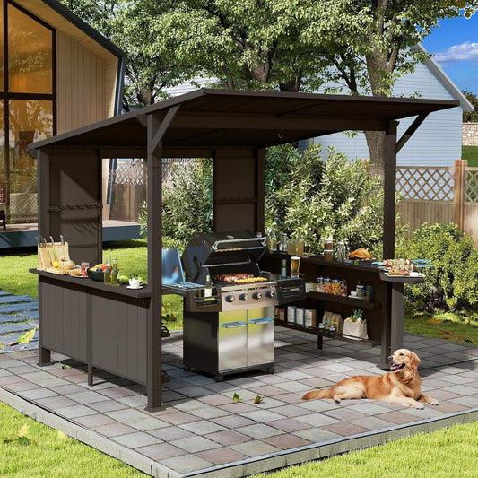 [09X10FT] Alora Modern Slanted Hardtop Alloy Steel Grill Gazebo