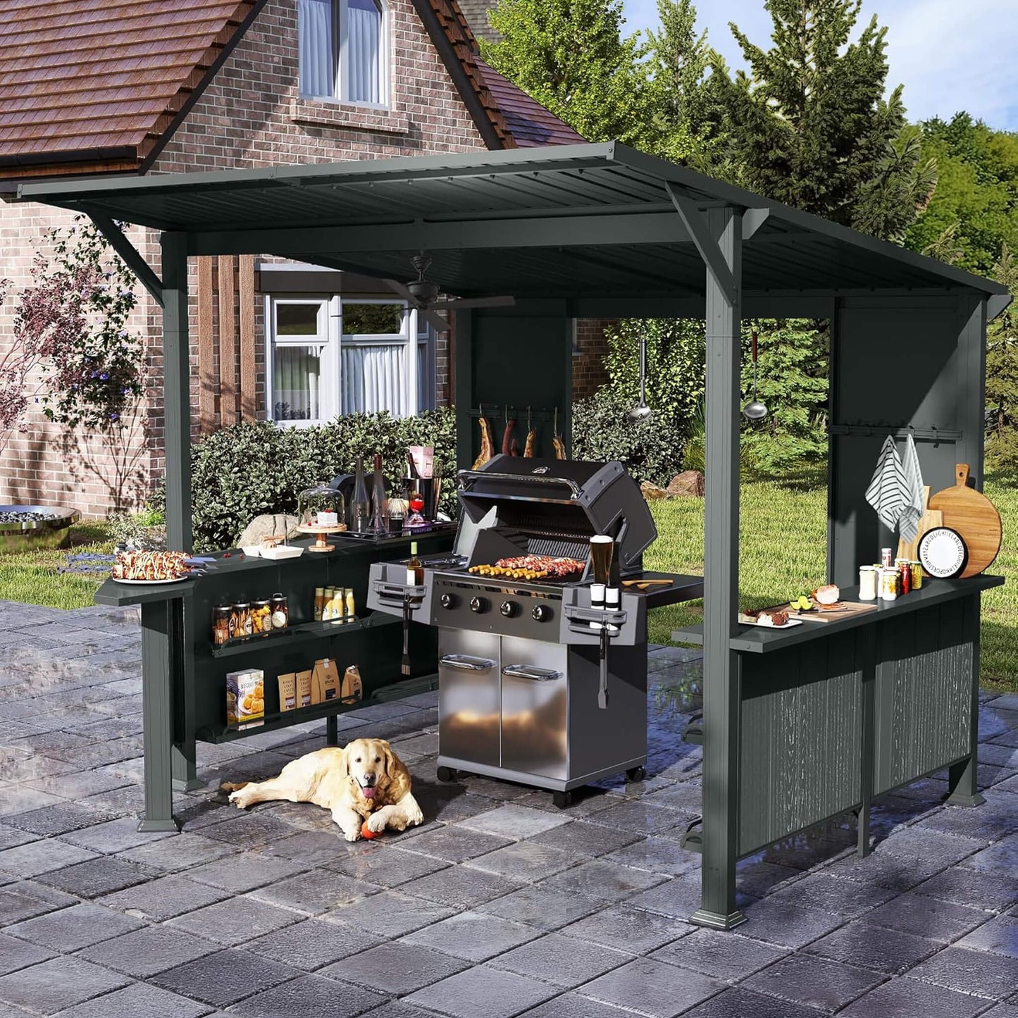 [09X10FT] Alora Modern Slanted Hardtop Alloy Steel Grill Gazebo