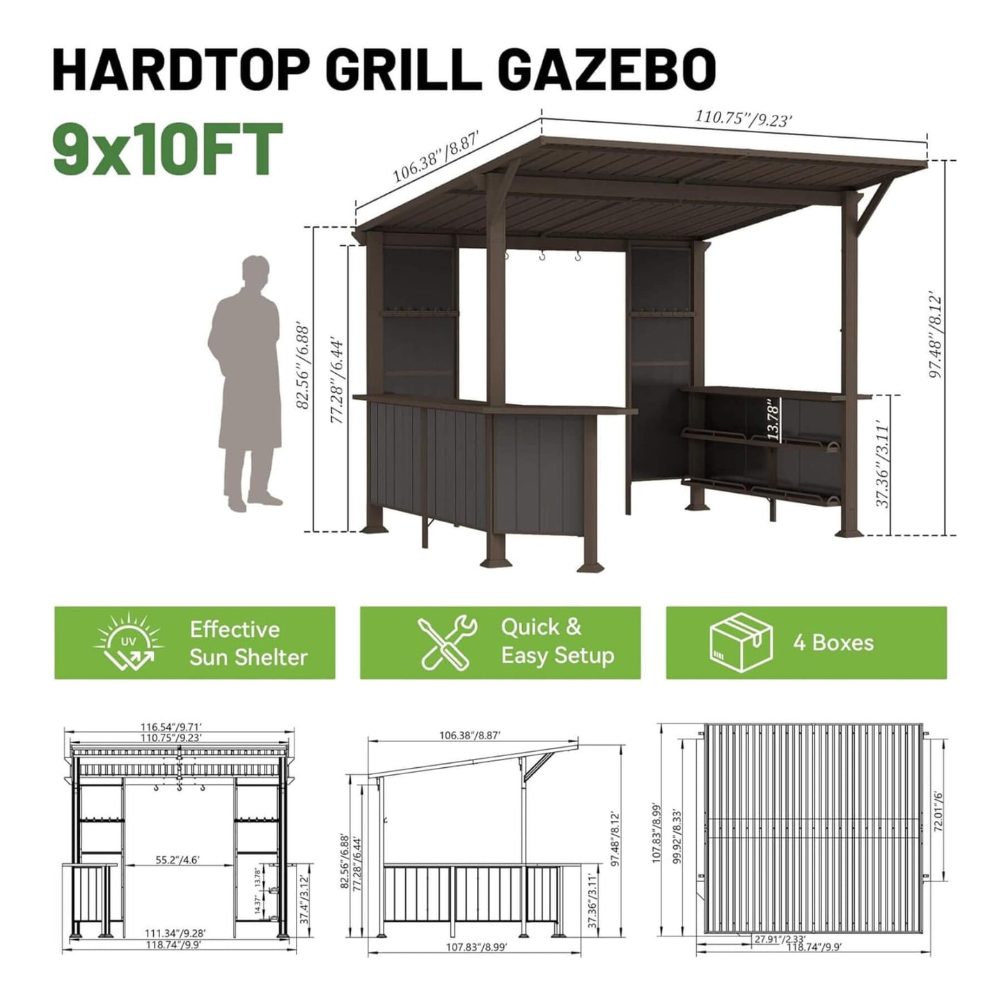 [09X10FT] Alora Modern Slanted Hardtop Alloy Steel Grill Gazebo
