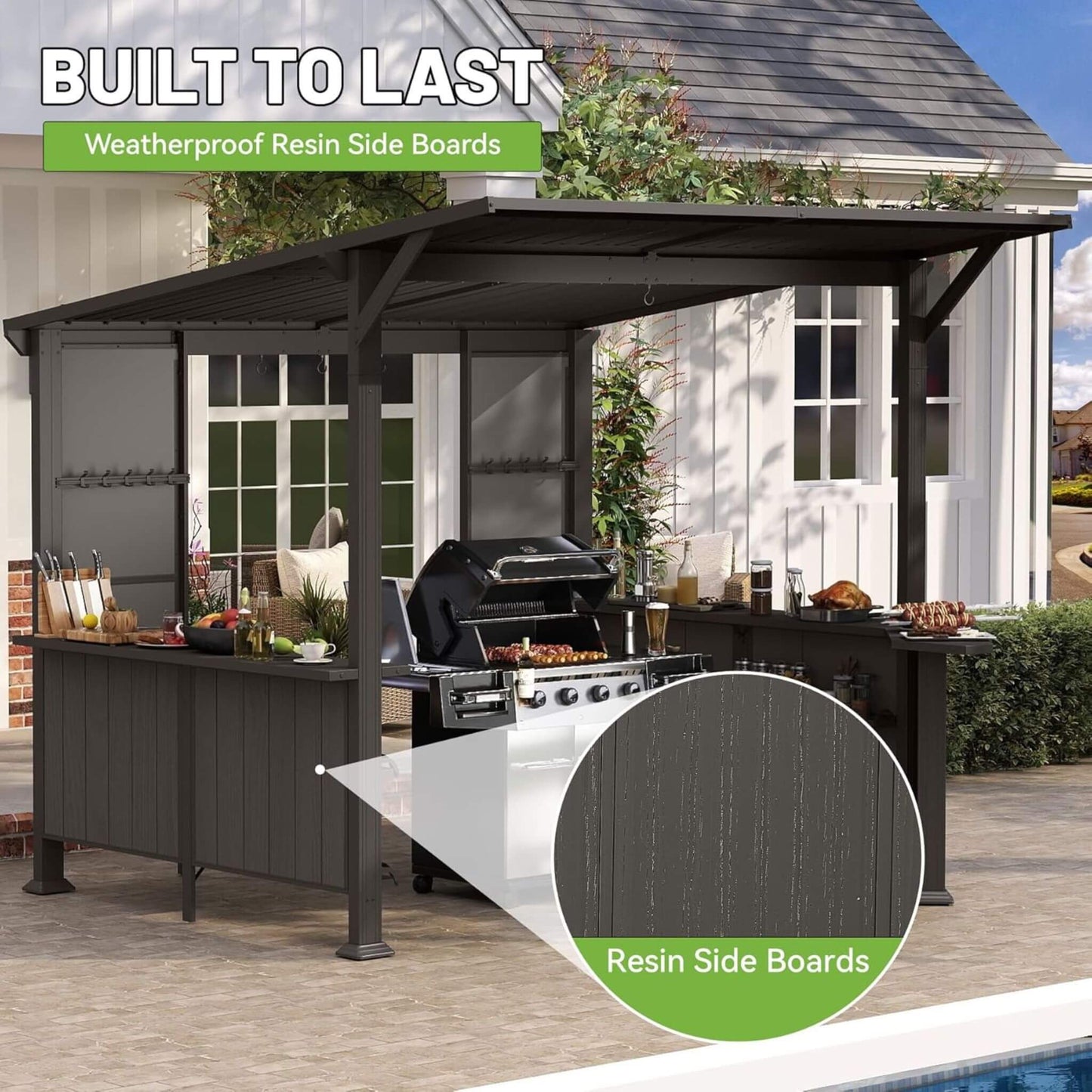 [09X10FT] Alora Modern Slanted Hardtop Alloy Steel Grill Gazebo