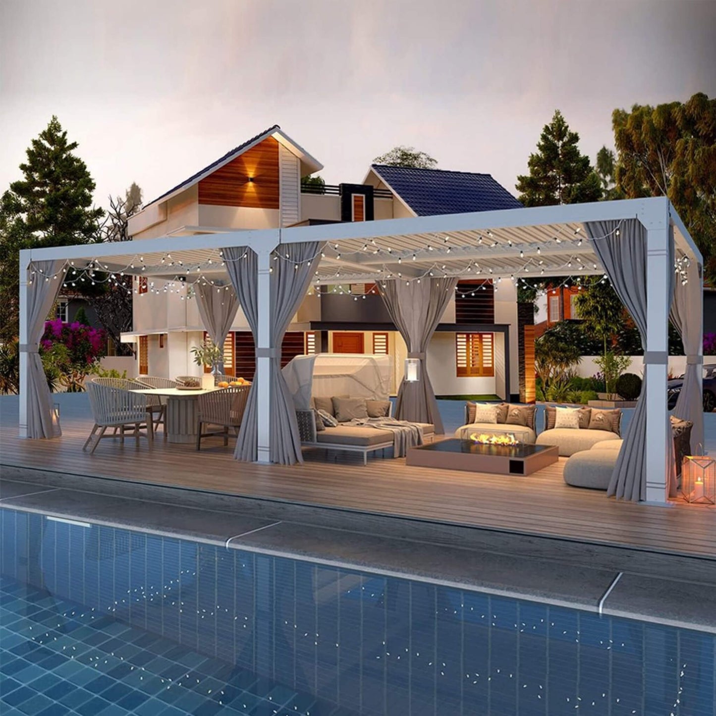 [12X20FT] Alora Outdoor Hardtop Louvered Pergola With Adjustable Aluminum Rainproof Roof