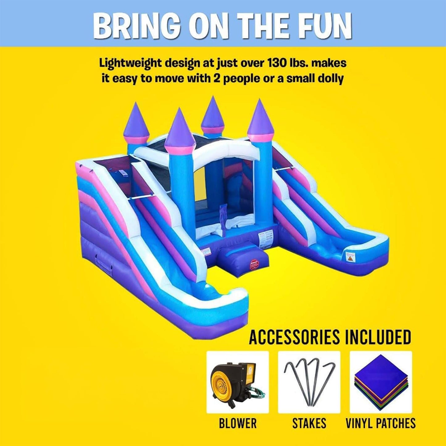 16FT Pink Castle Bounce House Combo With Double Water Slide