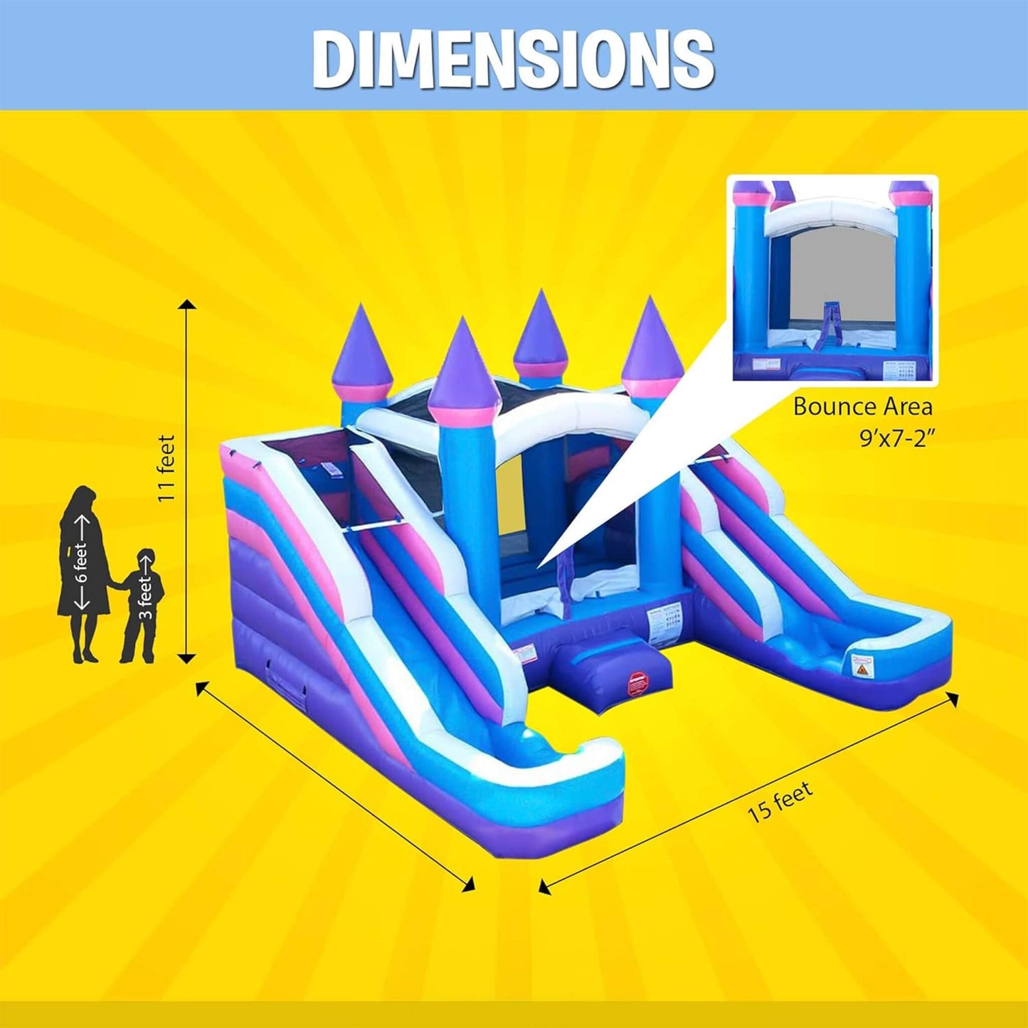 16FT Pink Castle Bounce House Combo With Double Water Slide