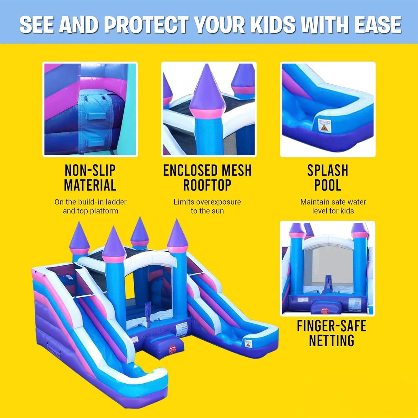 16FT Pink Castle Bounce House Combo With Double Water Slide