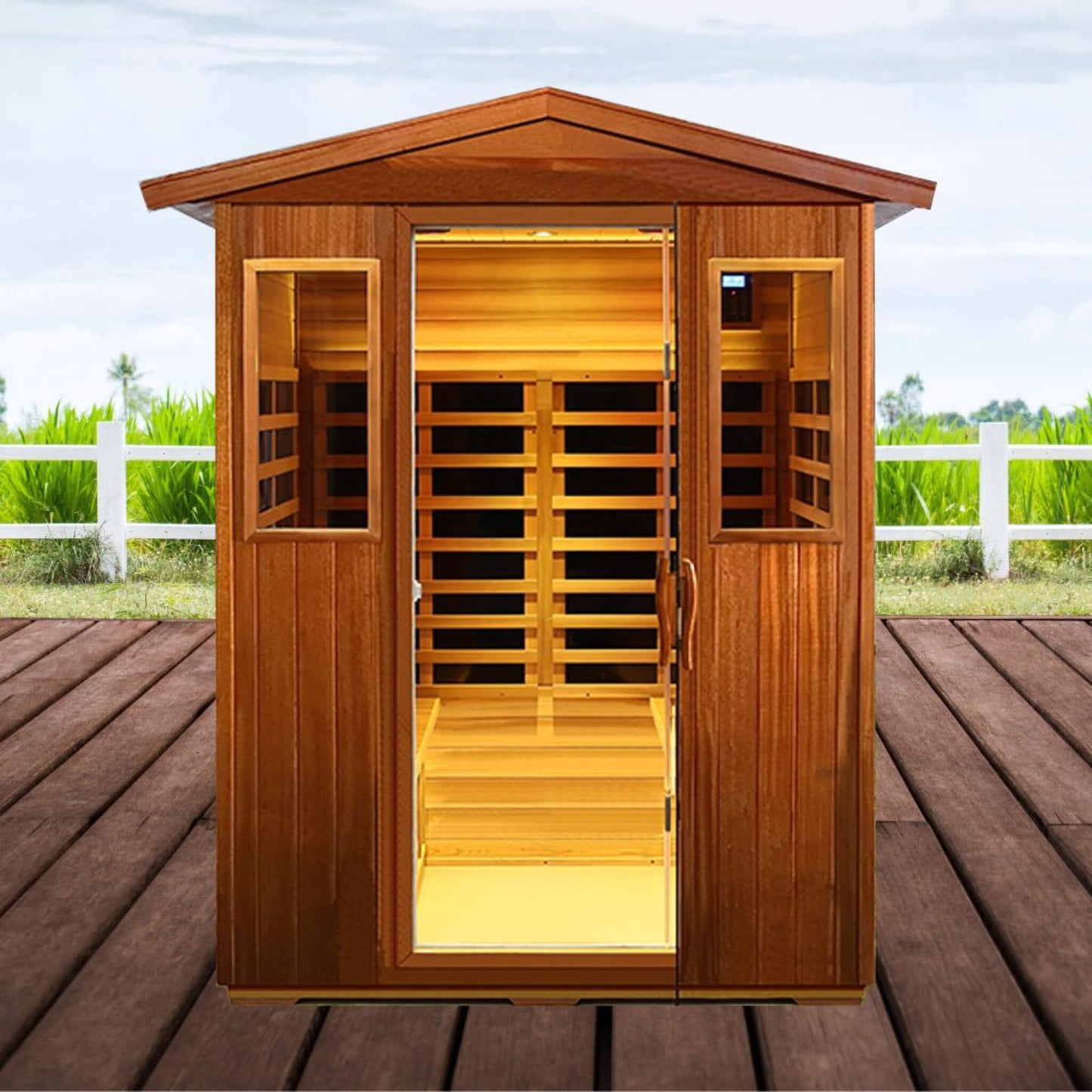 Thermoa Valois Premium 4-Person 2050W Luxury Low EMF Outdoor FAR Infrared Home Sauna With Bluetooth Audio