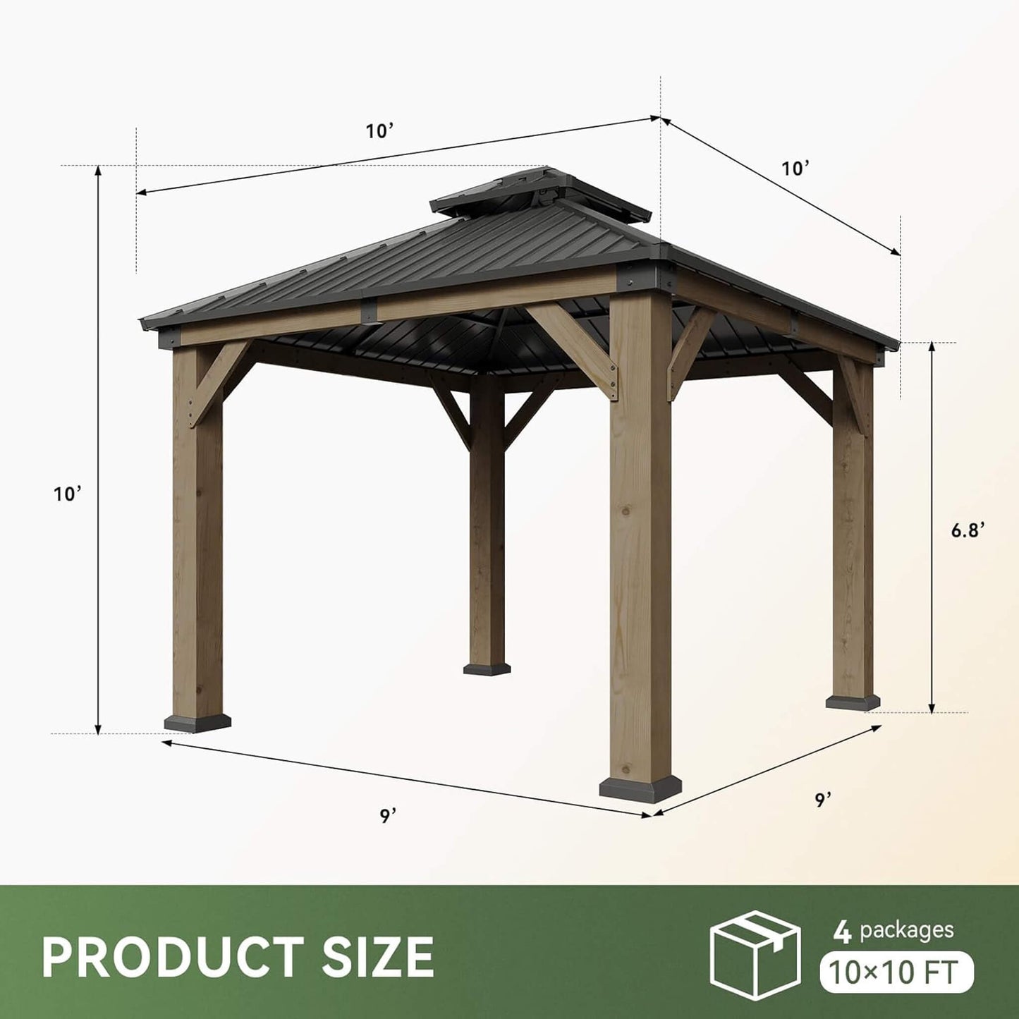 Alora Premium Outdoor Cedar Wood Galvanized Steel Hardtop Gazebo