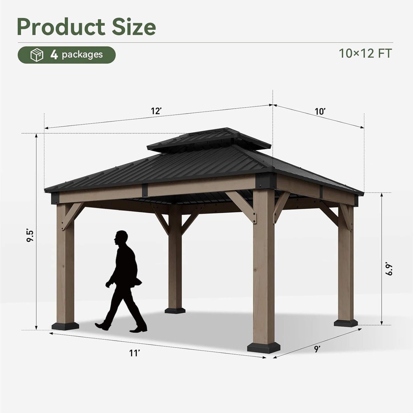 Alora Premium Outdoor Cedar Wood Galvanized Steel Hardtop Gazebo