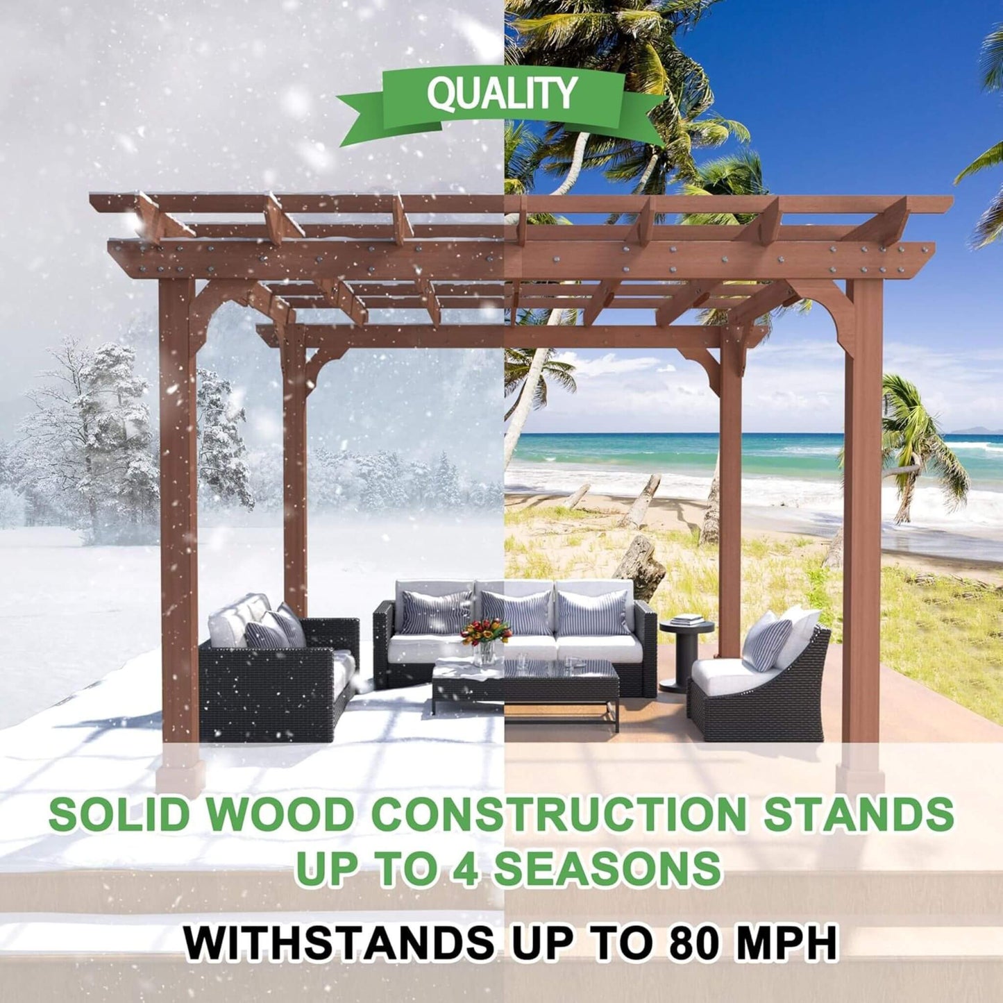 Alora Premium Outdoor Cedar Wood Pergola With Slatted Roof